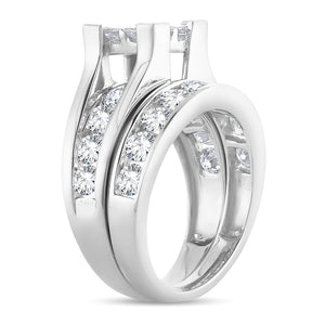 Diamond Engagement Ring with Band 1.00 Carats Princess with Round Cut 14KT White Gold