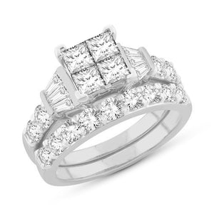 Diamond Engagement Ring with Band Princess Cut 1.50 Carat 14KT Gold
