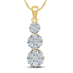 Diamond Flower Pendant Round Cut 0.25 Carats 14KT Gold with Chain