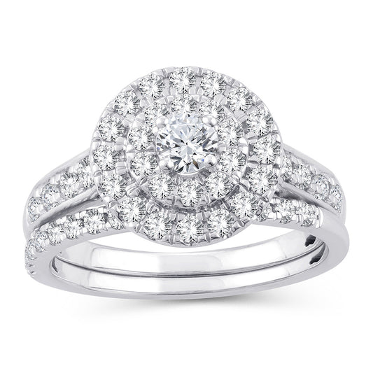 Diamond Engagement Ring with Wedding Band - Round Cut 1.00 Carat in 14KT White Gold