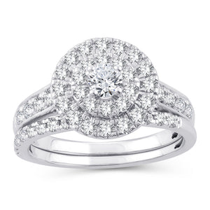 Diamond Engagement Ring with Wedding Band Round Cut 1.00 Carats 14KT White Gold