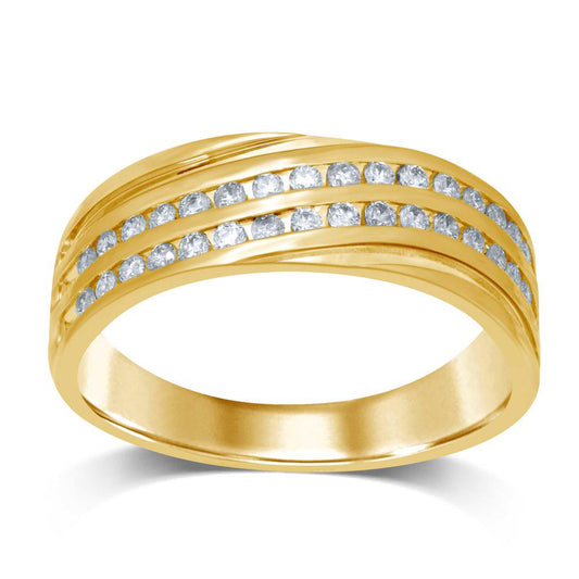 Men's Double Row Diamond Wedding Band - 0.50 Carats in 14KT Yellow Gold
