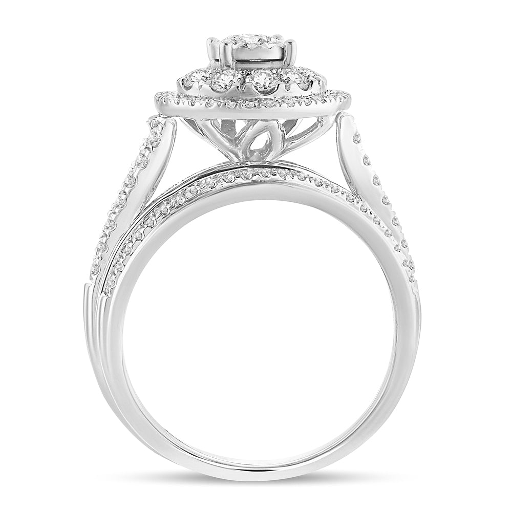 Diamond Cluster Engagement Ring with Matching Band - 1.10 Carats in 10KT Gold