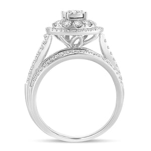 Diamond Cluster Engagement Ring with Band Round Cut 1.10 Carats 10KT Gold