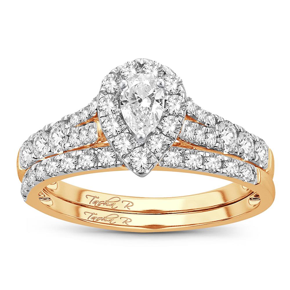 Diamond Wedding Set Pear Cut 1.00 Carat 14KT Gold