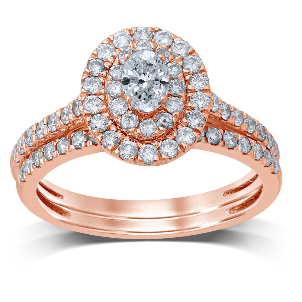 Oval Cut Diamond Ring with Halo - 1.00 Carat in 10KT Rose Gold