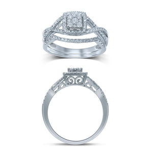 Diamond Engagement Ring with Band Princess Cut 0.50 Carats 14KT White Gold