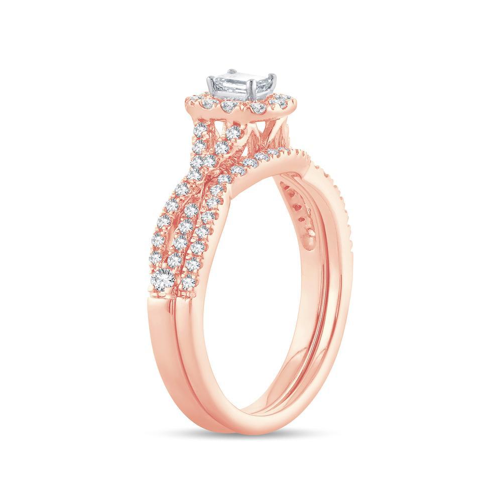 Diamond Engagement Ring with Band 0.74 Carats 14KT Rose Gold