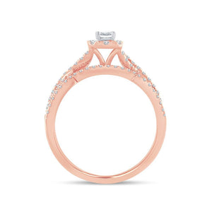 Diamond Engagement Ring with Band 0.74 Carats 14KT Rose Gold