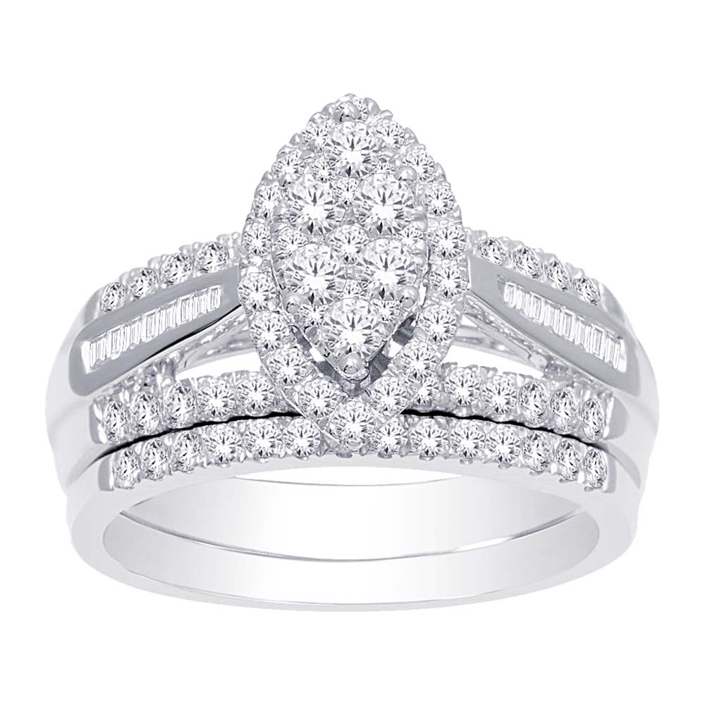 Diamond Engagement Ring with Wedding Band Marquise Cut 0.86 Carats 10KT White Gold