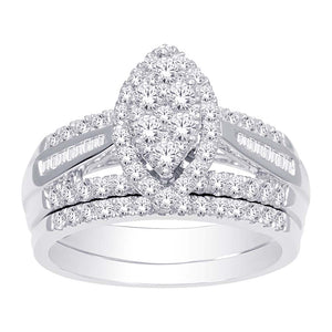 Diamond Engagement Ring with Wedding Band Marquise Cut 0.86 Carats 10KT White Gold