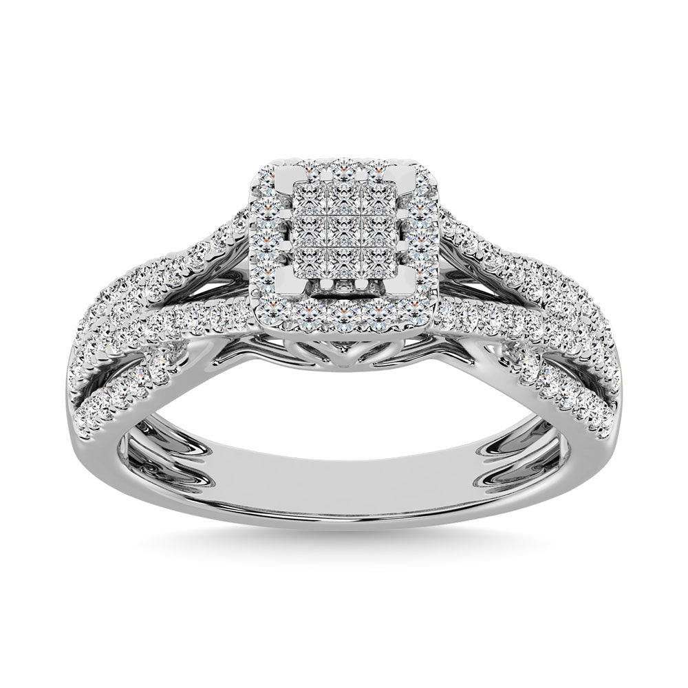 Diamond Engagement Ring with Band 2.00 Carats Cushion Cut 10KT White Gold