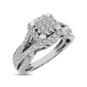Diamond Engagement Ring with Band 2.00 Carats Cushion Cut 10KT White Gold