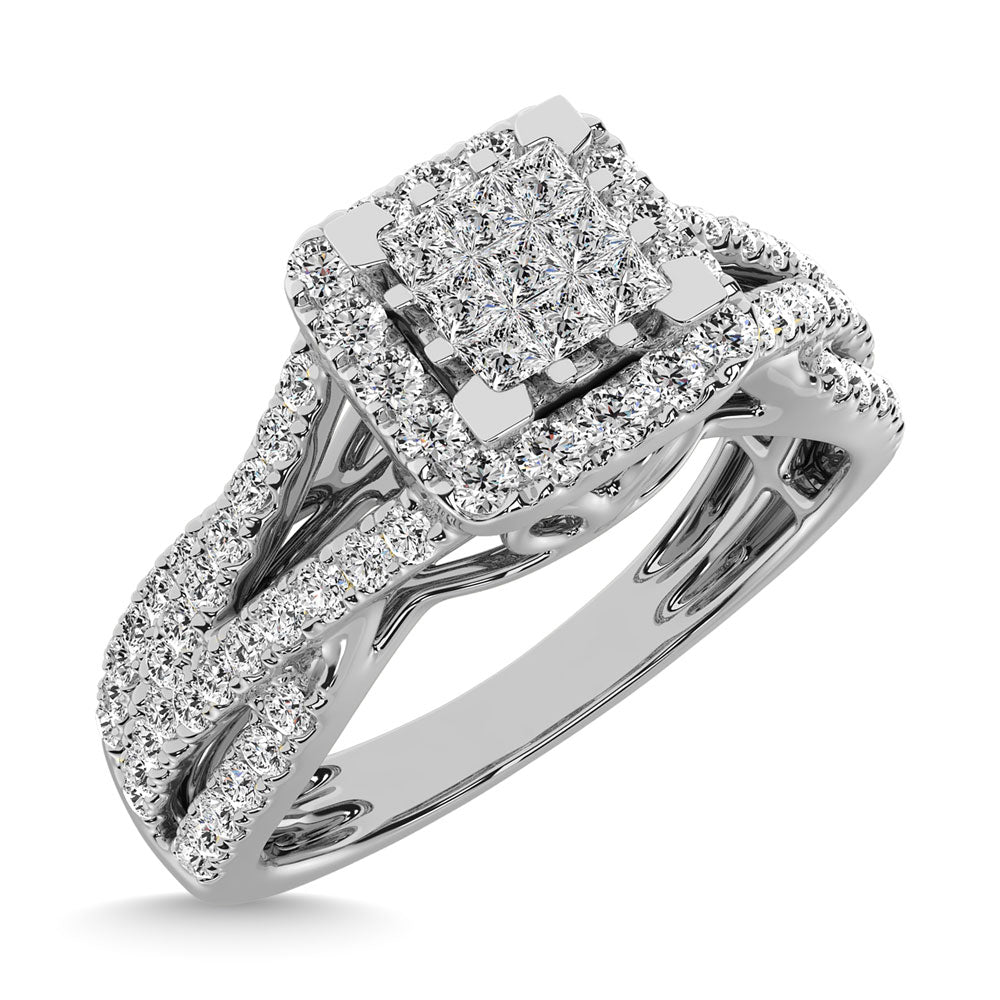 Diamond Engagement Ring with Band 2.00 Carats Cushion Cut 10KT White Gold