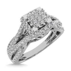 Diamond Engagement Ring with Band 2.00 Carats Cushion Cut 10KT White Gold