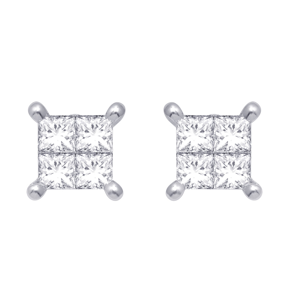 Diamond Princess Stud Earrings - Available in 0.33 or 0.70 Carats in 14KT White Gold