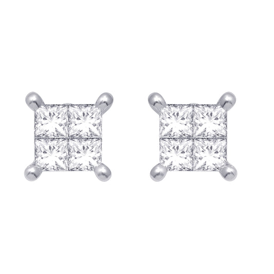 Diamond Princess Stud Earrings - Available in 0.33 or 0.70 Carats in 14KT White Gold