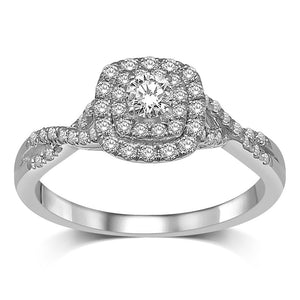 Diamond Halo Engagement Ring 0.52 Carats 14K White Gold