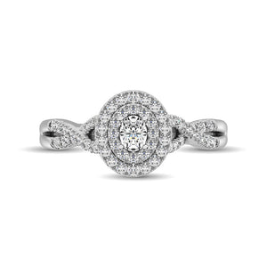 Diamond Halo Engagement Ring 0.52 Carats 14K White Gold