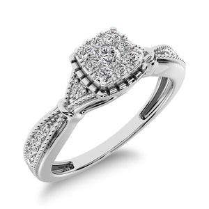 Diamond Cluster Engagement Ring Cushion Cut 0.20 Carats 10KT Gold