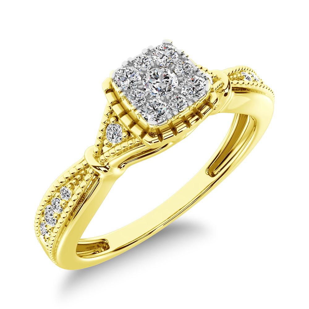 Diamond Cluster Engagement Ring Cushion Cut 0.20 Carats 10KT Gold