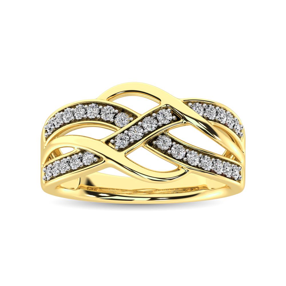 Diamond Criss Cross Cocktail Ring Round Cut 0.08 Carats 10KT Gold