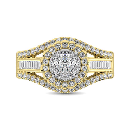 Diamond Engagement Ring with Round and Baguette Cuts - 1 Carat in 14KT Gold
