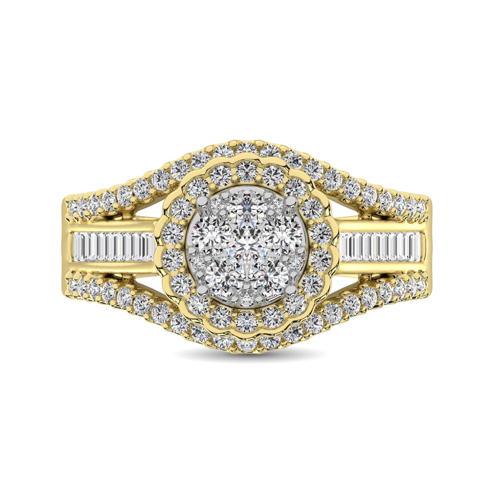 Diamond Engagement Ring Round with Baguette 1 Carats 14KT Gold