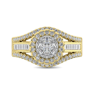 Diamond Engagement Ring Round with Baguette 1 Carats 14KT Gold