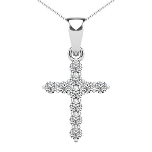 Diamond Cross Pendant with Chain Round Cut 0.15 Carats 10KT White Gold