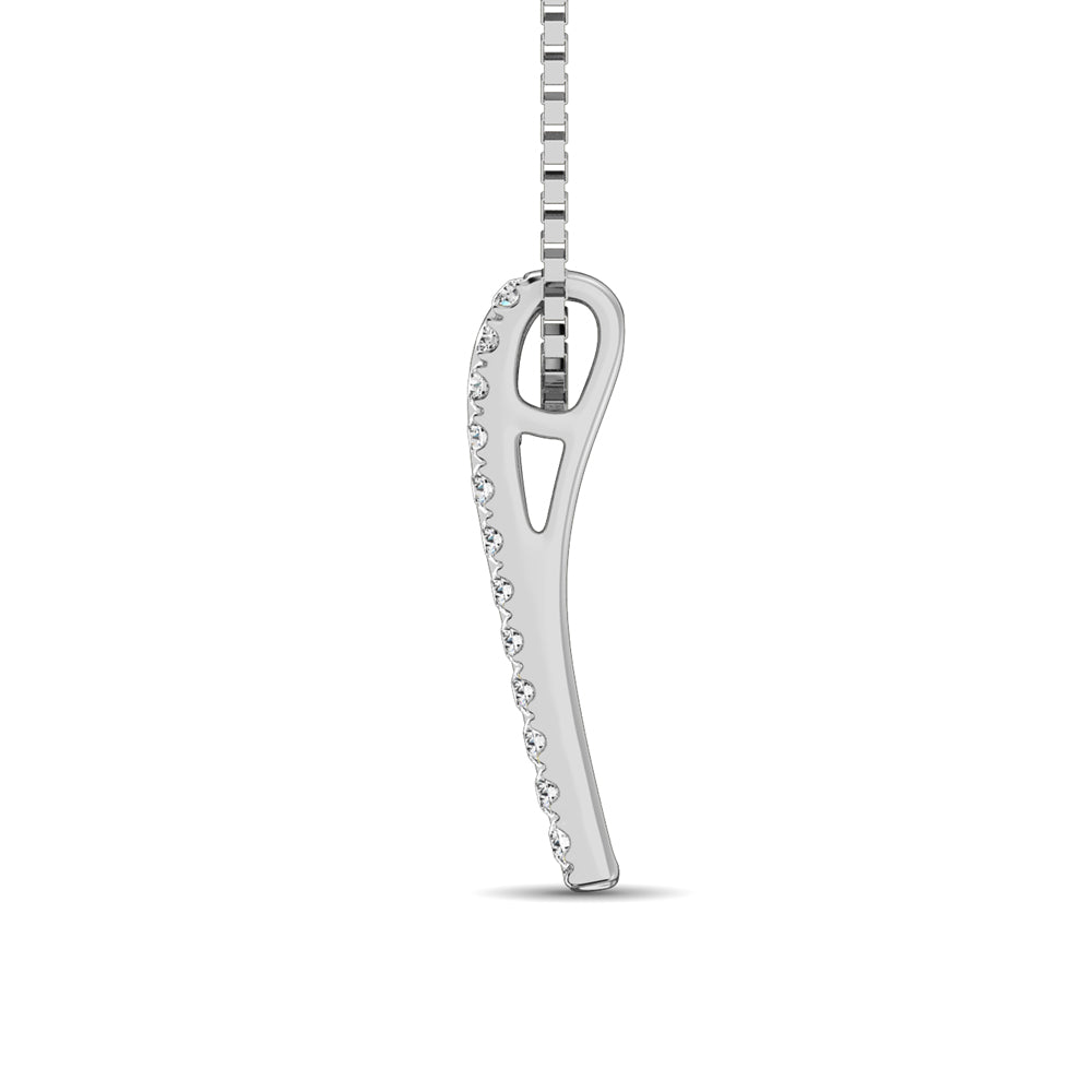 Diamond Drop Bar Pendant Round and Baguette Cut 0.32 Carats 14KT Gold with Chain