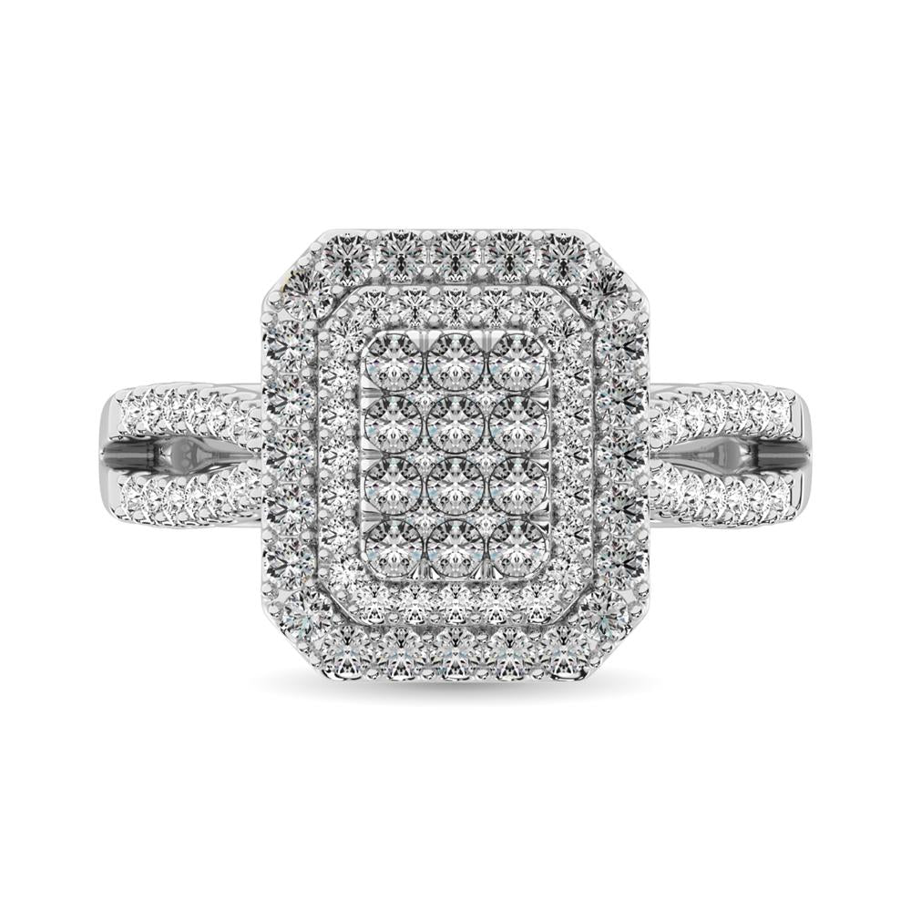 Diamond Double Halo Engagement Ring 1.00 Carats 14K White Gold