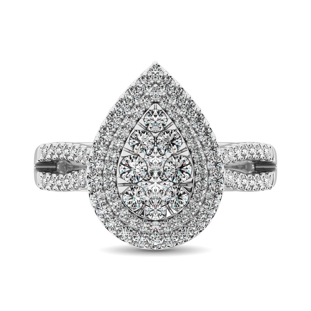 Diamond Double Halo Engagement Ring 1.00 Carats 14K White Gold
