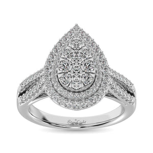 Diamond Double Halo Engagement Ring 1.00 Carats 14K White Gold