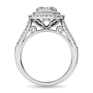 Diamond Double Halo Engagement Ring 1.00 Carats 14K White Gold