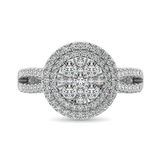 Double Halo Diamond Engagement Ring - 1.00 Carats in 14K White Gold