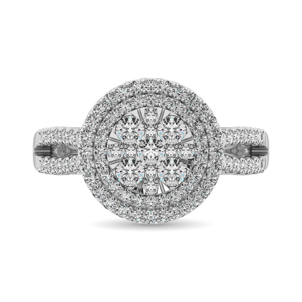 Double Halo Diamond Engagement Ring - 1.00 Carats in 14K White Gold