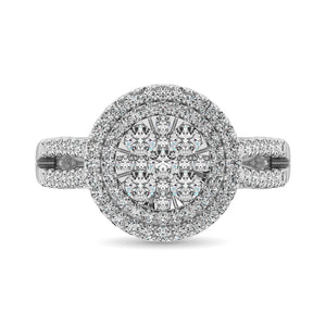Diamond Double Halo Engagement Ring 1.00 Carats 14K White Gold