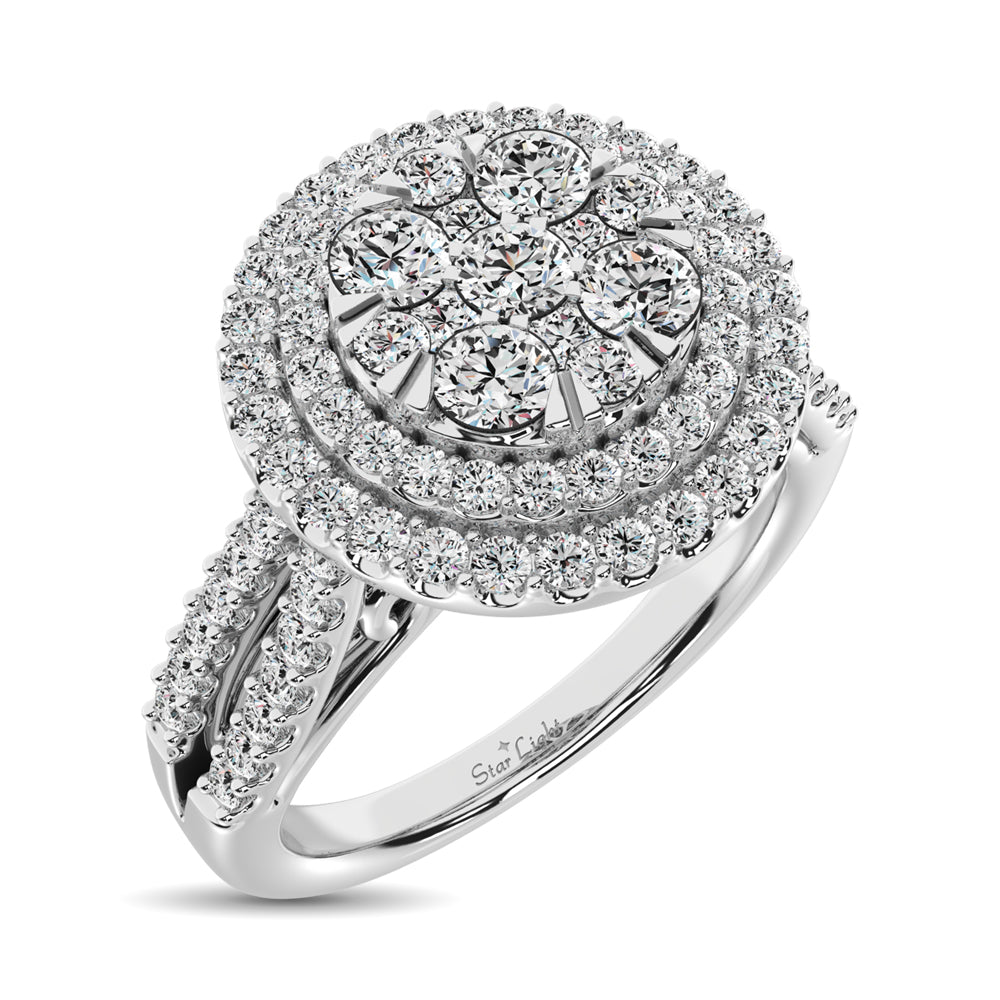 Diamond Double Halo Engagement Ring 1.00 Carats 14K White Gold