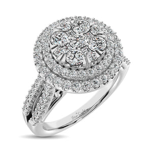 Diamond Double Halo Engagement Ring 1.00 Carats 14K White Gold