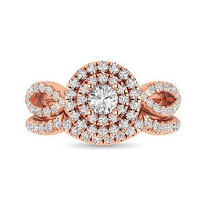 Diamond Twist Shank Double Halo Bridal Ring 14KT Gold