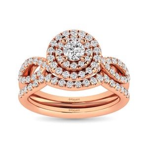 Diamond Twist Shank Double Halo Bridal Ring 14KT Gold