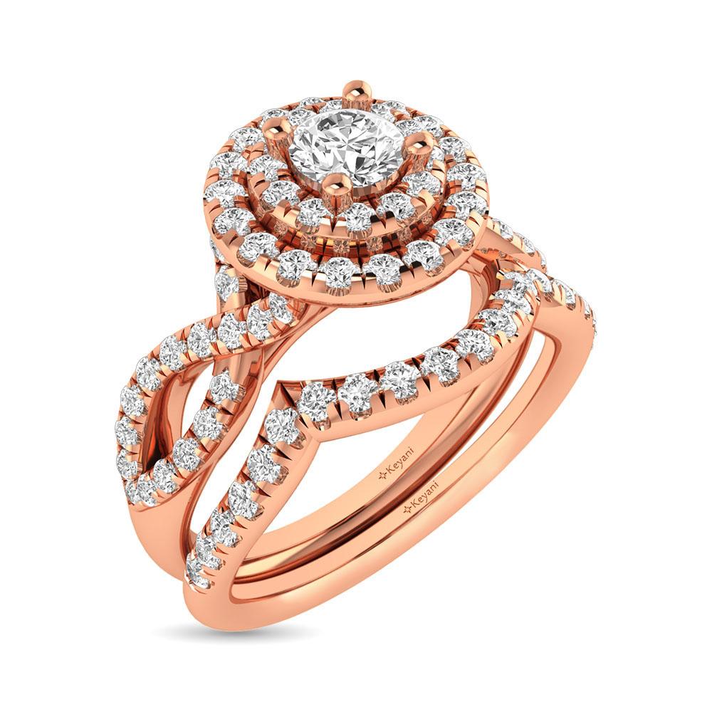 Diamond Twist Shank Double Halo Bridal Ring 14KT Gold