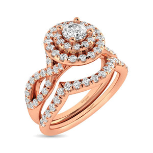 Diamond Twist Shank Double Halo Bridal Ring 14KT Gold