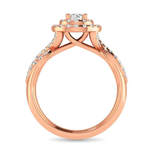 Diamond Twist Shank Double Halo Bridal Ring 14KT Gold