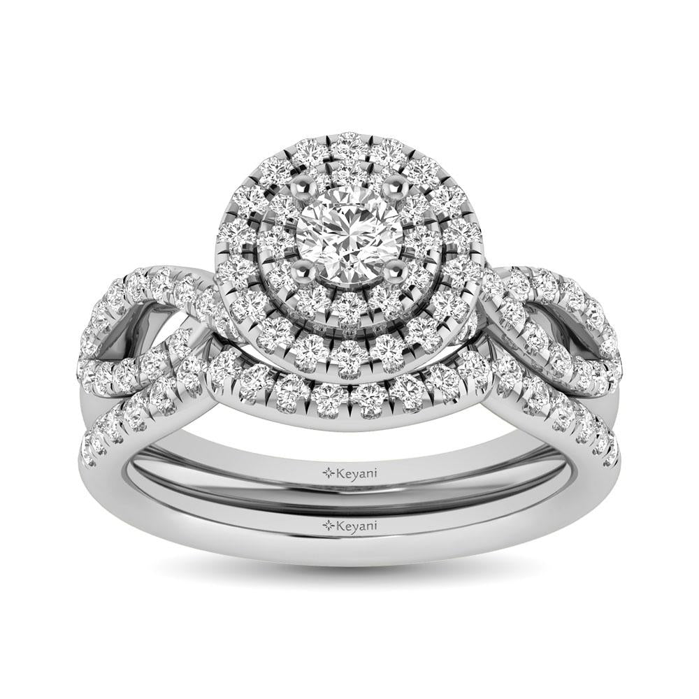 Diamond Twist Shank Double Halo Bridal Ring 14KT Gold