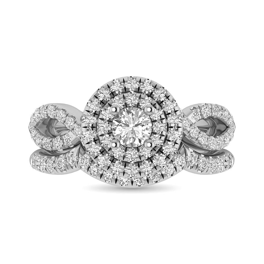 Diamond Twist Shank Double Halo Bridal Ring 14KT Gold