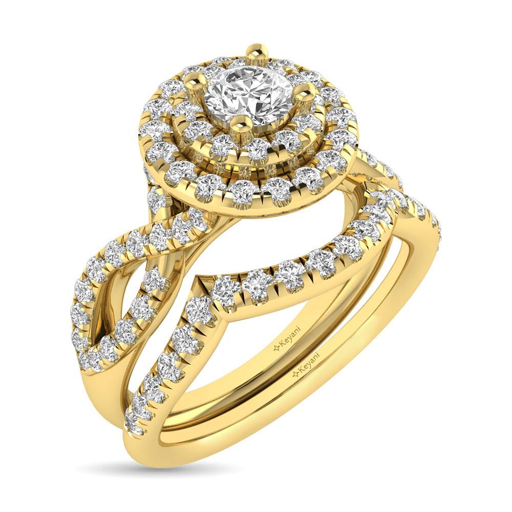 Diamond Twist Shank Double Halo Bridal Ring 14KT Gold