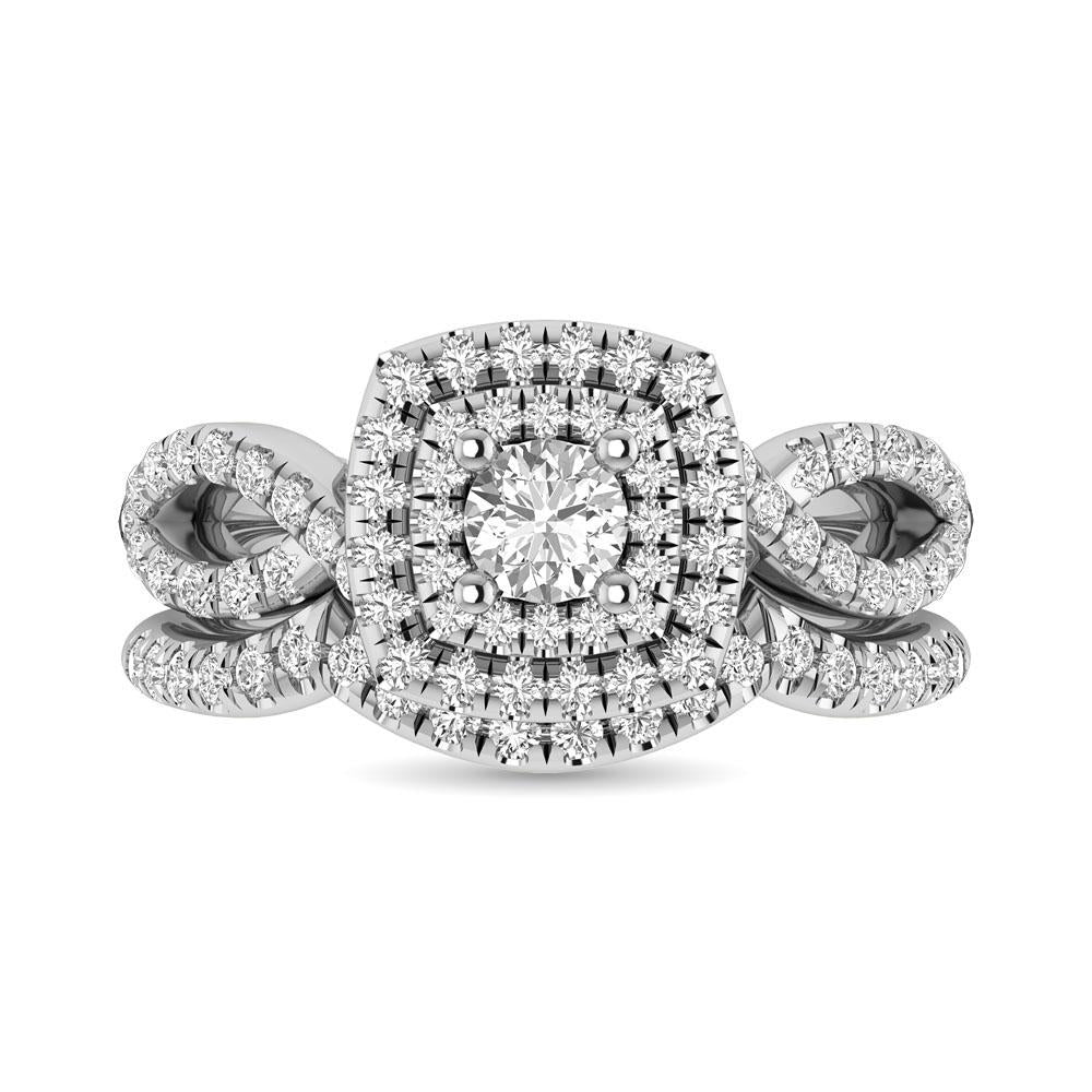 Diamond Twist Shank Double Halo Bridal Ring 14KT Gold