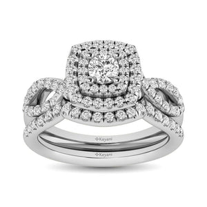 Diamond Twist Shank Double Halo Bridal Ring 14KT Gold